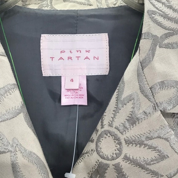 PINK Tartan 2 Piece Suit Floral Metallic Jacket & Skirt Career Wedding Size 4/6 - Picture 10 of 12